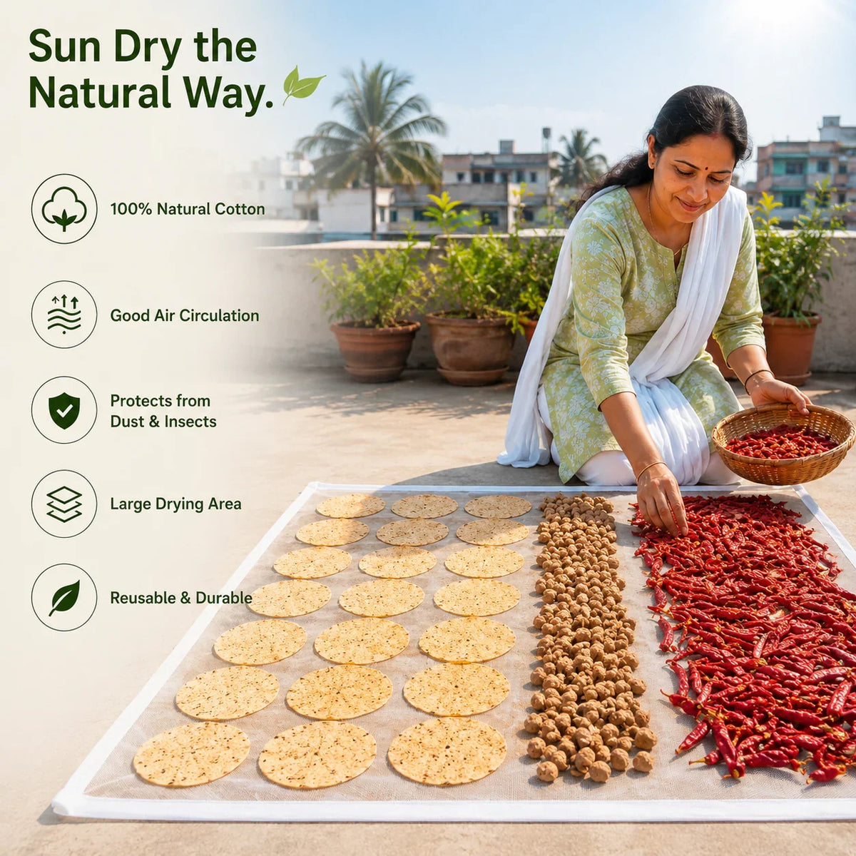 Premium Cotton Food Drying with Protective Mesh Net